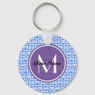 Lilac Monogram Blue and White Owl Pattern Key Ring