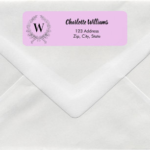 Lilac monogram initial wreath return address label