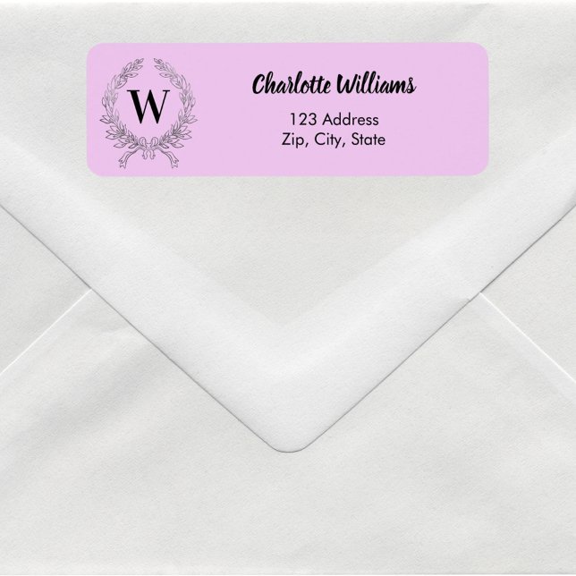 Lilac monogram initial wreath return address label (Creator Uploaded)