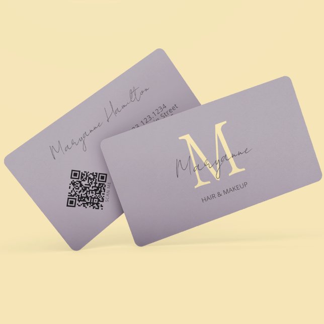  Lilac Monogram QR Code Business Card (Creator Uploaded)