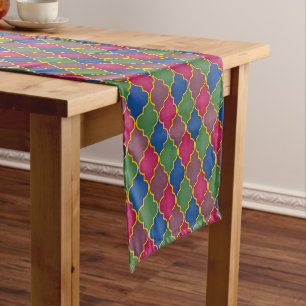Lilac Moroccan Tile Bohemian Short Table Runner