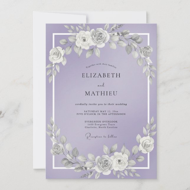 Lilac Muted Botanical Wedding Invitation (Front)