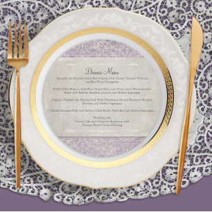 Lilac n Grey Vintage French Regency Lace Etched Menu