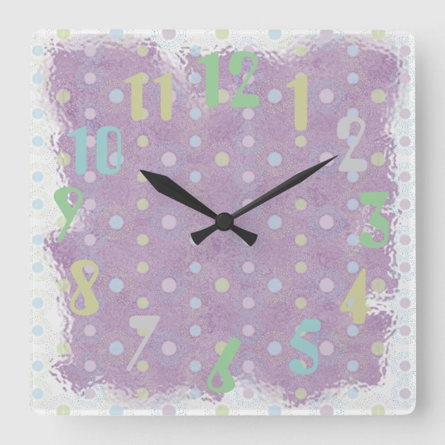 Lilac n Polkadots Square Wall Clock (Front)