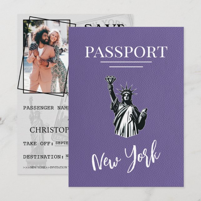 Lilac New York City Passport Save The Date (Front/Back)