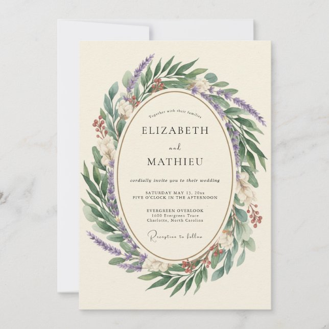 Lilac Olive Foliage Eucalyptus Wedding Invitation (Front)