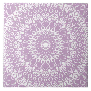 Lilac on White Mandala Kaleidoscope Medallion Ceramic Tile