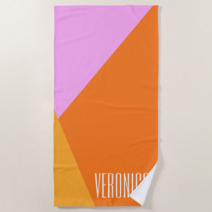 Lilac Orange and Yellow Geometric Art Personalised Beach Towel
