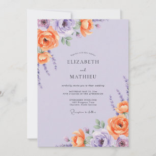 Lilac Orange Painted Wedding Invitation