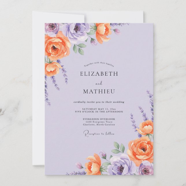 Lilac Orange Painted Wedding Invitation (Front)