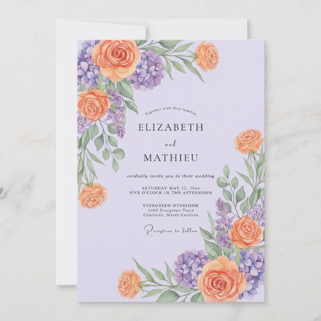 Lilac Orange Petal Wedding Invitation (Front)