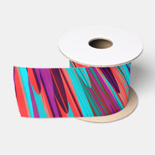 Lilac Orange Teal Abstract Geometric Feathers Satin Ribbon