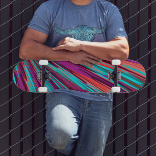 Lilac Orange Teal Abstract Geometric Feathers Skateboard