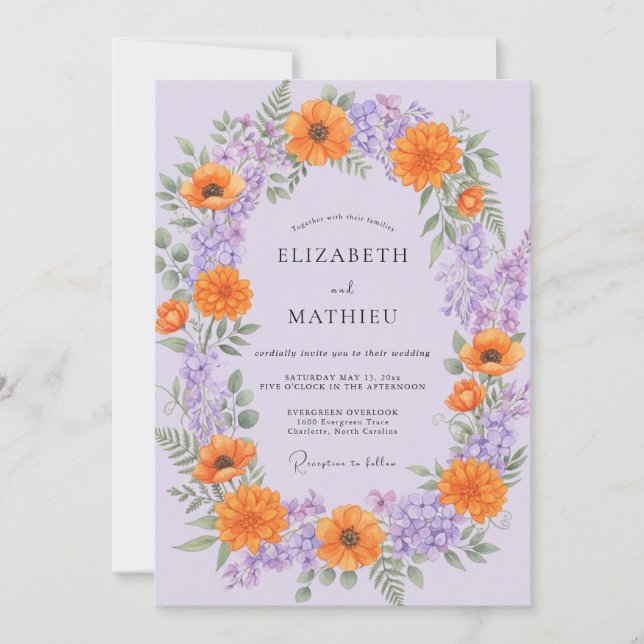 Lilac Orange Wildflower Wedding Invitation (Front)
