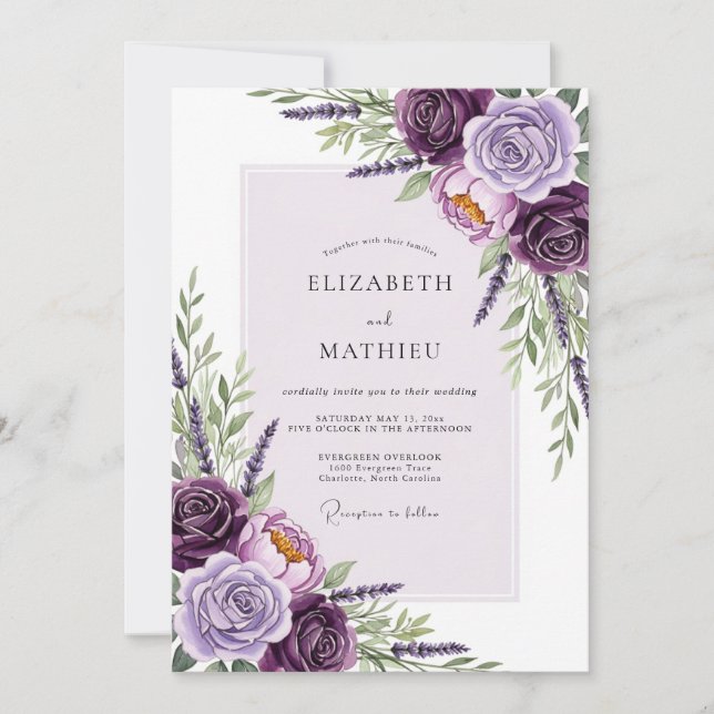 Lilac Ornate Floral Wedding Invitation (Front)