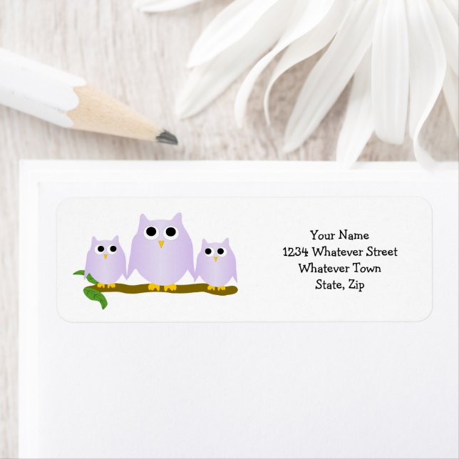 Lilac Owls Design Return Address Label (Insitu)