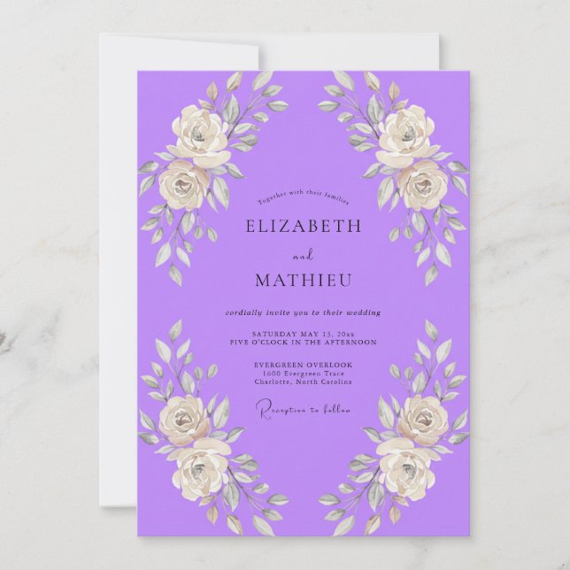 Lilac Painted Rose Wedding Invitation (Front)