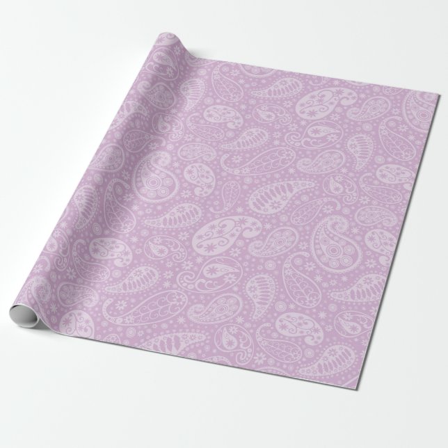 Lilac Paisley Floral Wrapping Paper (Unrolled)