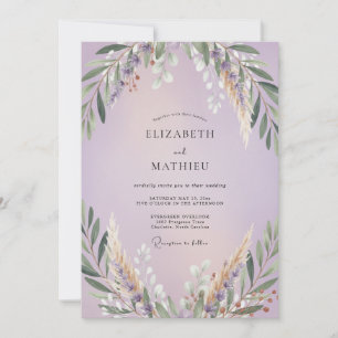 Lilac Pampas Foliage Eucalyptus Wedding Invitation