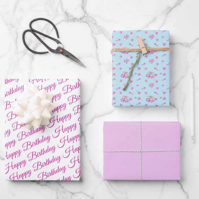 lilac pattern Wrapping Paper Flat Sheet Set of 3  (Front)