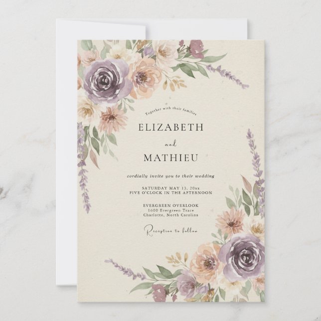 Lilac Peach Blossom Romance Wedding Invitation (Front)