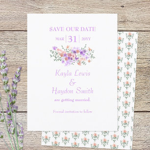 Lilac & Peach Bouquet Wedding Save the Date Invitation