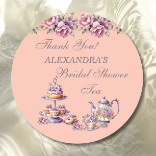 Lilac Peach Floral Tea Party Bridal Shower Favour Classic Round Sticker