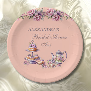 Lilac Peach Floral Tea Party Bridal Shower Paper Plate