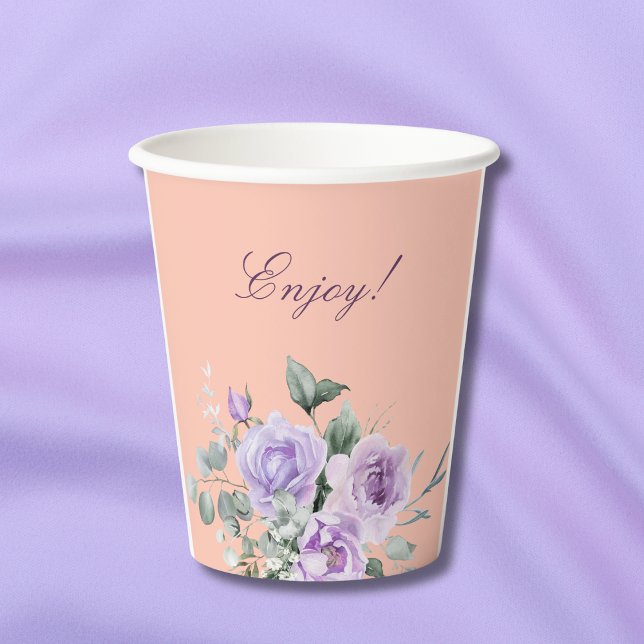 Lilac Peach Peony Floral Baby Shower Paper Cups (Creator Uploaded)