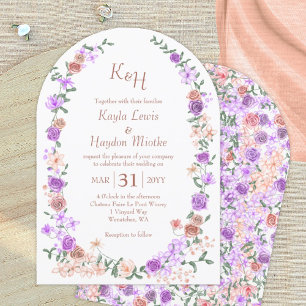 Lilac & Peach Rose Garden Wedding Arches Invitation