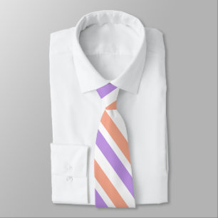 Lilac Peach White Diagonal Stripes Tie