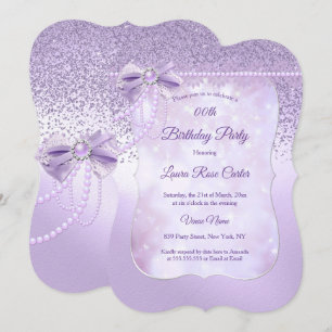 Lilac pearl lace glitter purple Birthday Party Invitation