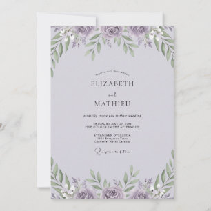 Lilac Peony Leafy Wedding Invitation