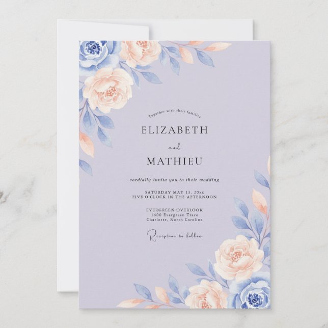 Lilac Periwinkle Petal Wedding Invitation (Front)