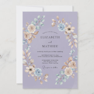 Lilac Periwinkle Wreath Wedding Invitation
