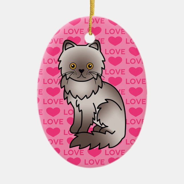 Lilac Persian Cat Love Ceramic Ornament (Front)