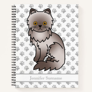 Lilac Persian Cute Cartoon Cat & Custom Text Notebook