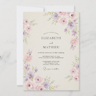 Lilac Petal Pink Peony Wedding Invitation