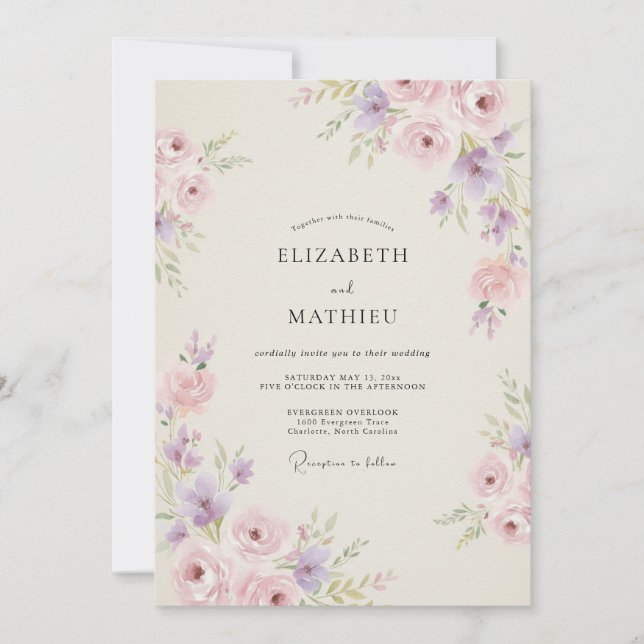 Lilac Petal Pink Peony Wedding Invitation (Front)