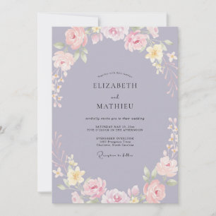 Lilac Petal Pink Wreath Wedding Invitation