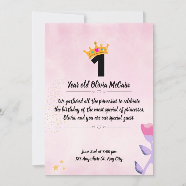 Lilac Pink and Gold Minimalist 1 Year Anniversary  Save The Date (Front)