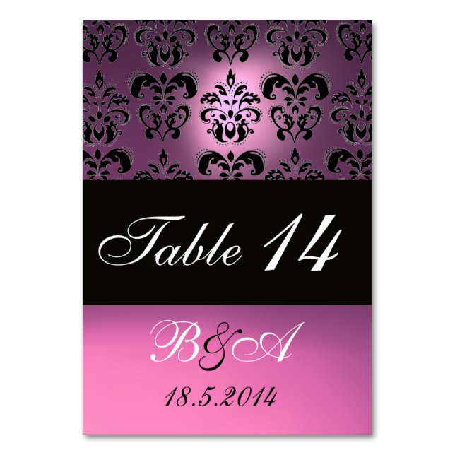 LILAC PINK BLACK CLASSY DAMASK MONOGRAM TABLE NUMBER (Back)