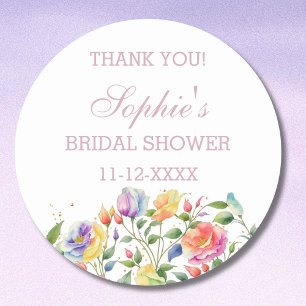 Lilac Pink Bright Roses Bridal Shower Thank You Classic Round Sticker