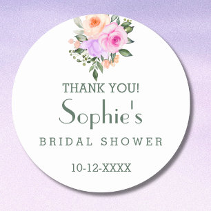 Lilac Pink Bright Roses Bridal Shower Thank You   Classic Round Sticker
