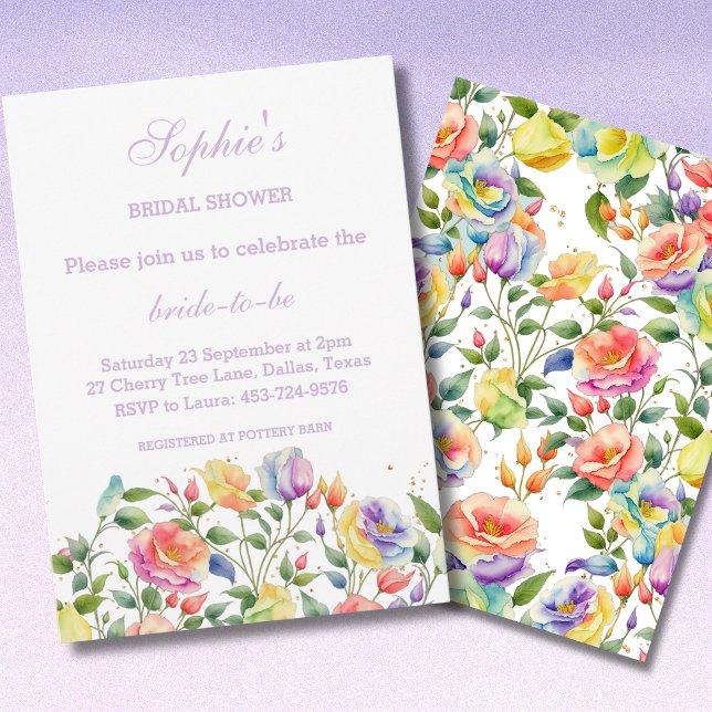 Lilac Pink Bright Roses Spring Bridal Shower Invitation (Creator Uploaded)