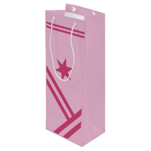 Lilac Pink Diagonal Stripes Star Modern Graphic Wine Gift Bag