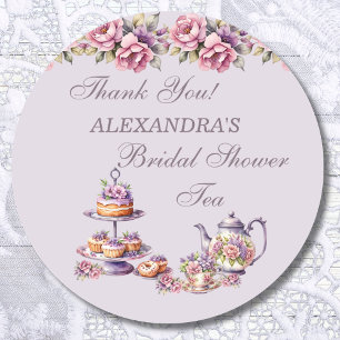 Lilac Pink Floral Tea Party Bridal Shower Favour Classic Round Sticker