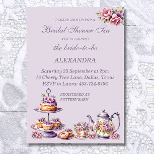 Lilac Pink Floral Whimsical Tea Bridal Shower  Invitation