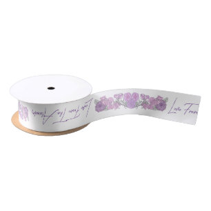 Lilac & Pink Flowers Wedding Invitation Satin Ribbon