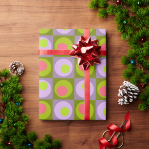Lilac Pink Green Square Dot Geometric Patterned W Wrapping Paper